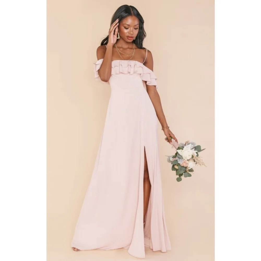 Emma Ruffle Maxi Dress ~ Dusty Blush Crisp Size XL - Picture 4 of 10